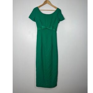 Vintage‎ Jim Hjelm Occasions Womens 6 Column Gown Green Satin Bow Back Buttons